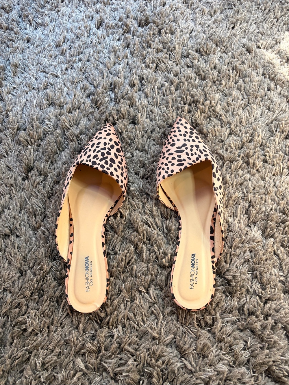 Fashion Nova Blush Pink Leopard Print Pointed D'Orsay Mules